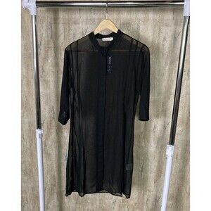 Anna-Kaci Black Chiffon Sheer Short Shirt Dress Women Sz Small Button Up NWT